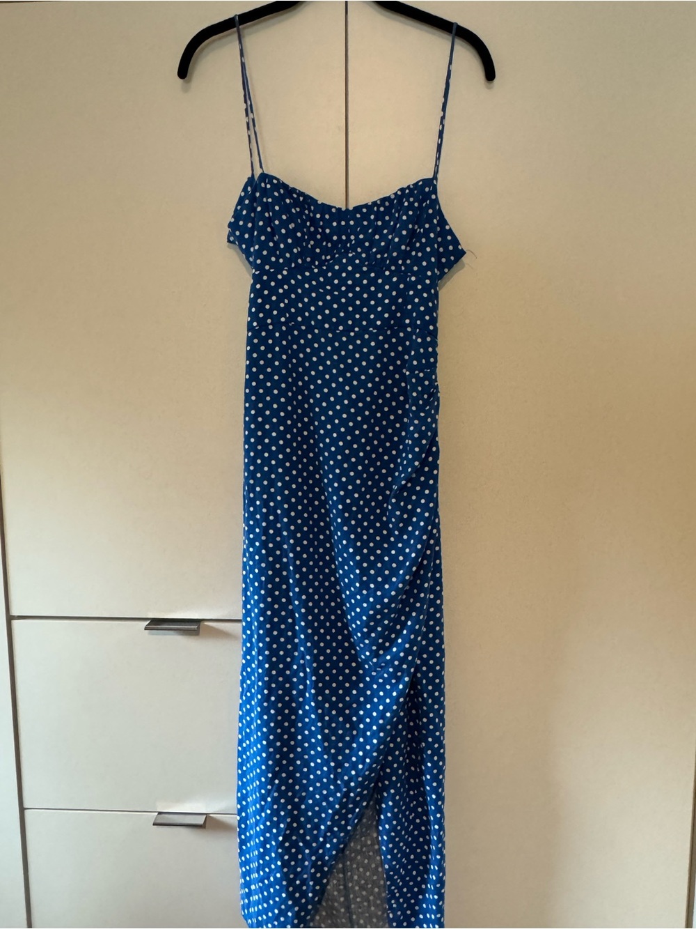 Zara Blue Polka Dot Spaghetti Strap Maxi Dress
